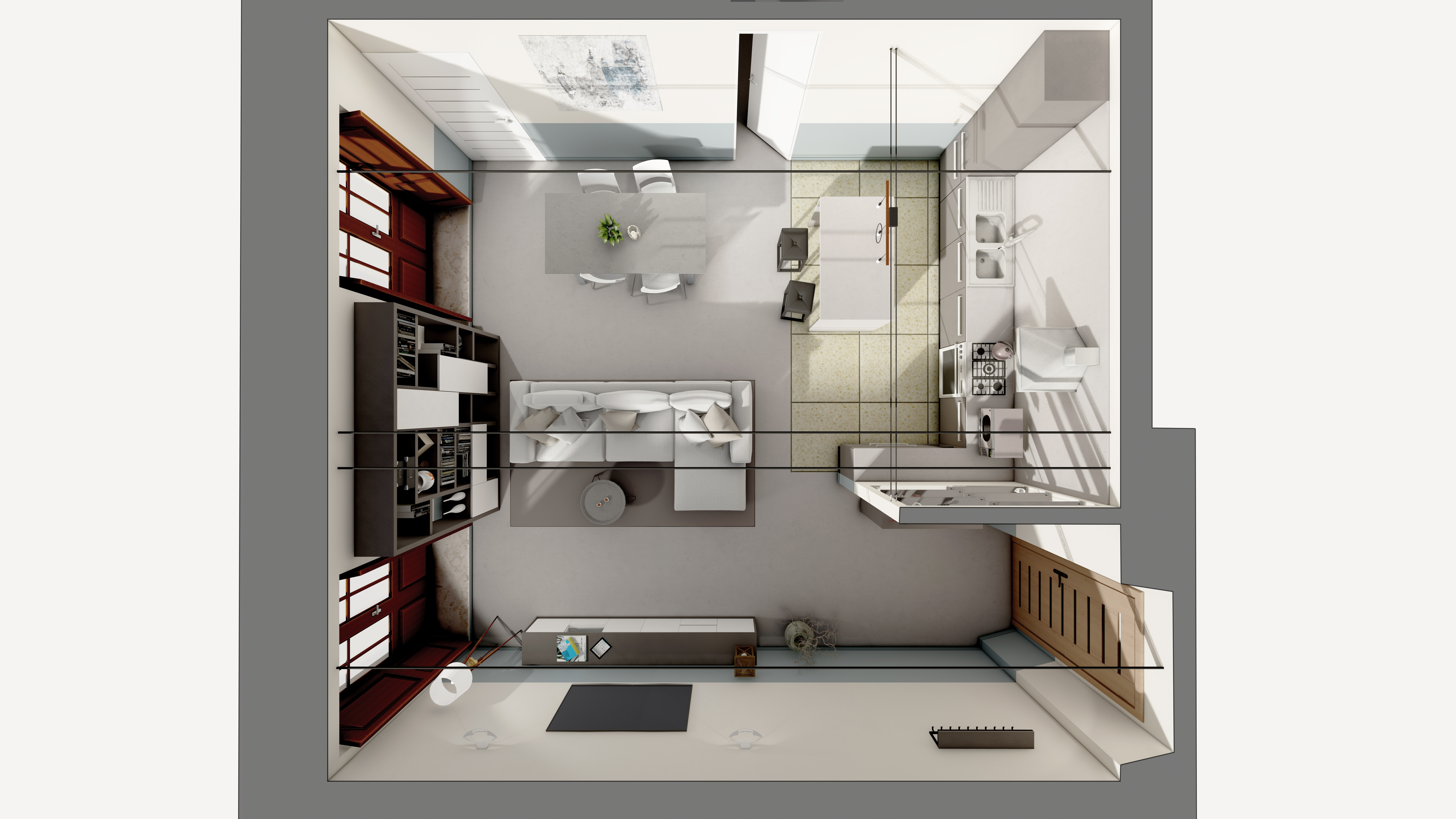 Top-down floor plan of Turin apartment interior layout