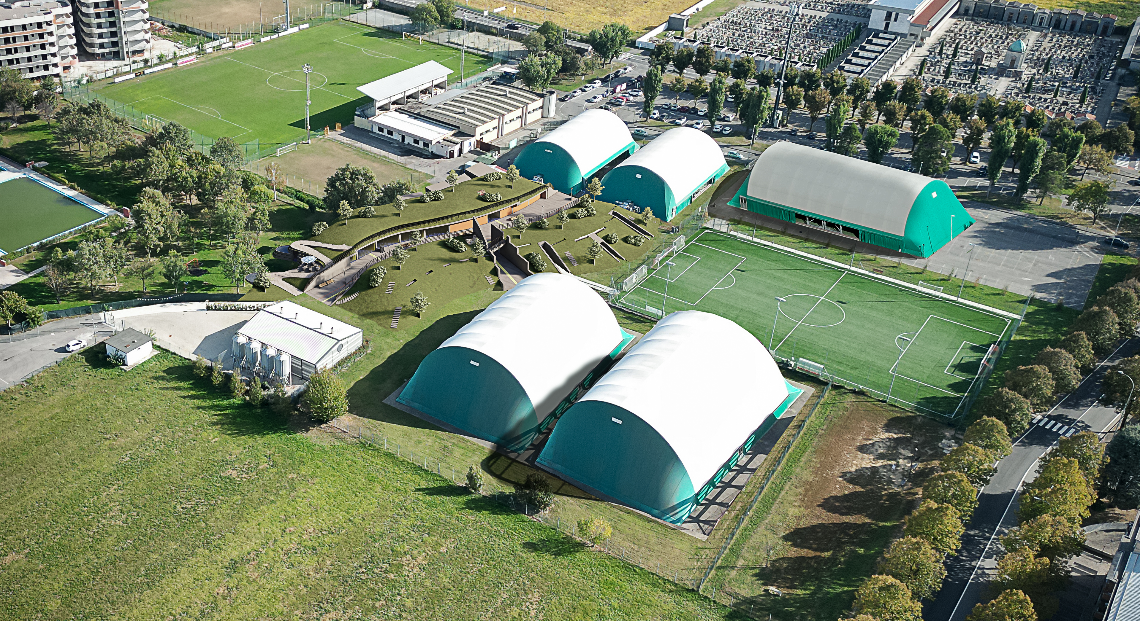 Aerial 3D visualization of Arese-Paullo sports complex